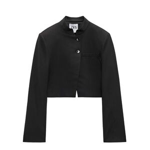 Zara long sleeve cropper blazer with high round neckline.